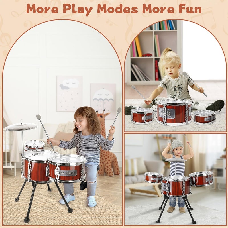 TWFRIC Kids Drum Set Music Toy Drum Set for Toddlers Ages 3-5 Jazz Drums Kit with Stool, 3 Drums Percussion Musical Instruments Toys for 3 4 5 Year Old Boys Girls Gifts - Image 5